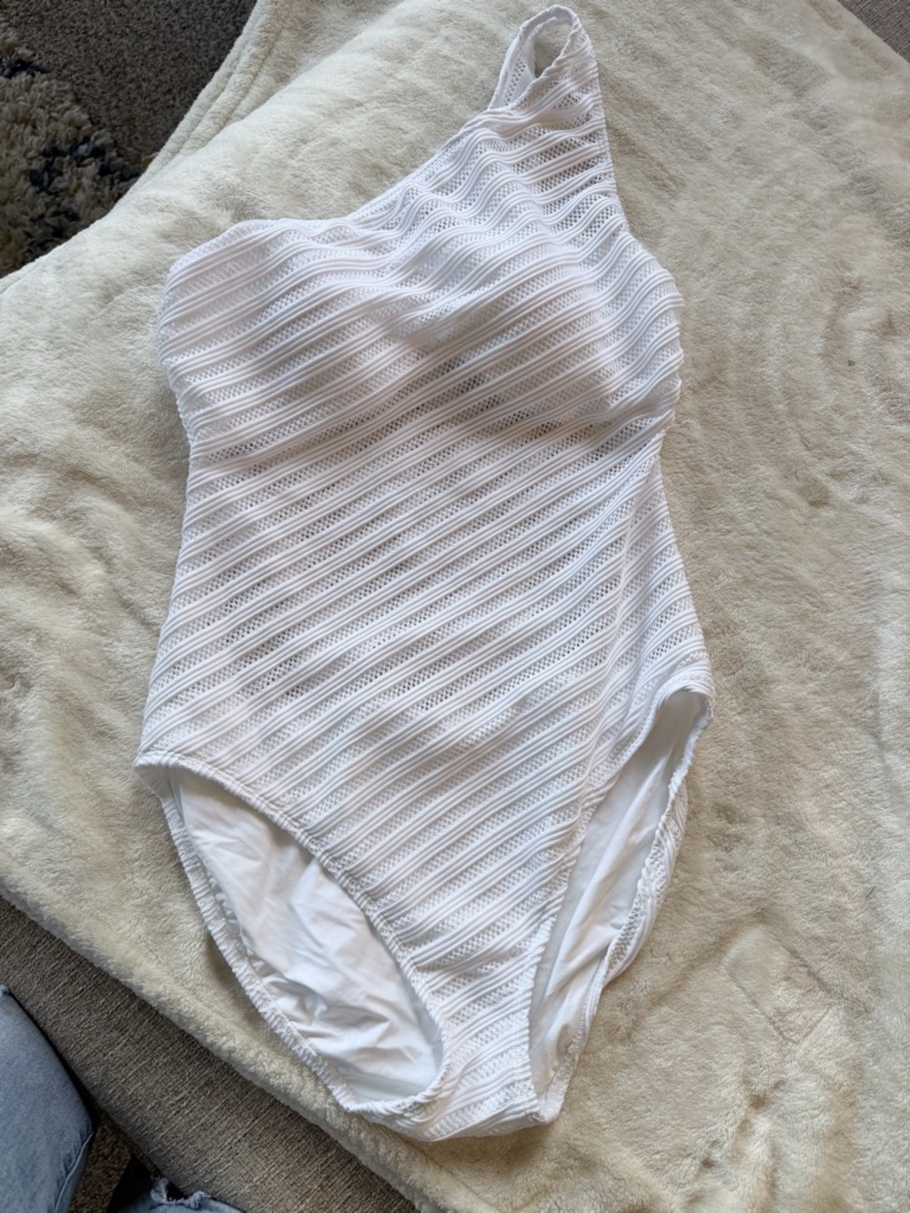 Ralph Lauren White One-Shoulder Textured One-Piece Swimsuit